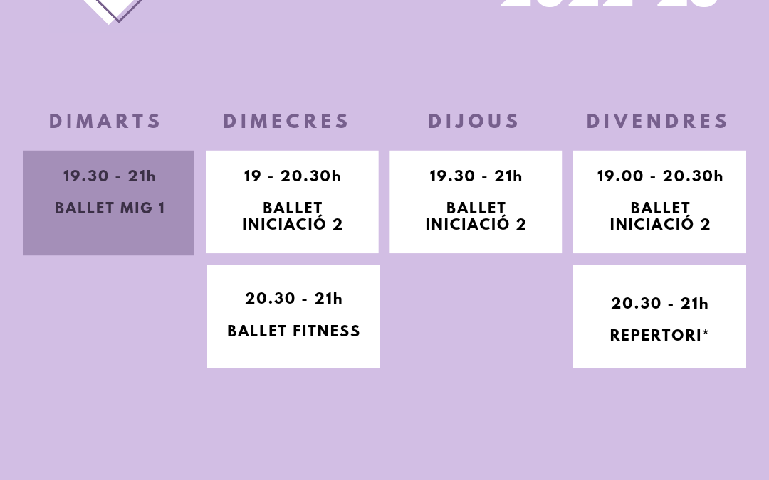 Nuestros horarios de las clases de ballet 2022-23